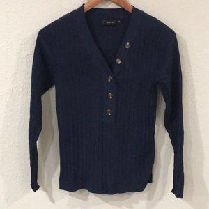 Zesica Women Sz M Navy Blue Pullover Henley Button Front Sweater